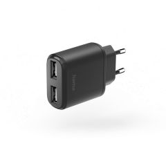 Зарядно HAMA 220V, 2 x USB-A, 12W, Черен