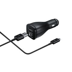 Samsung Fast Charging Dual Car Charger, USB-C Cable, Black